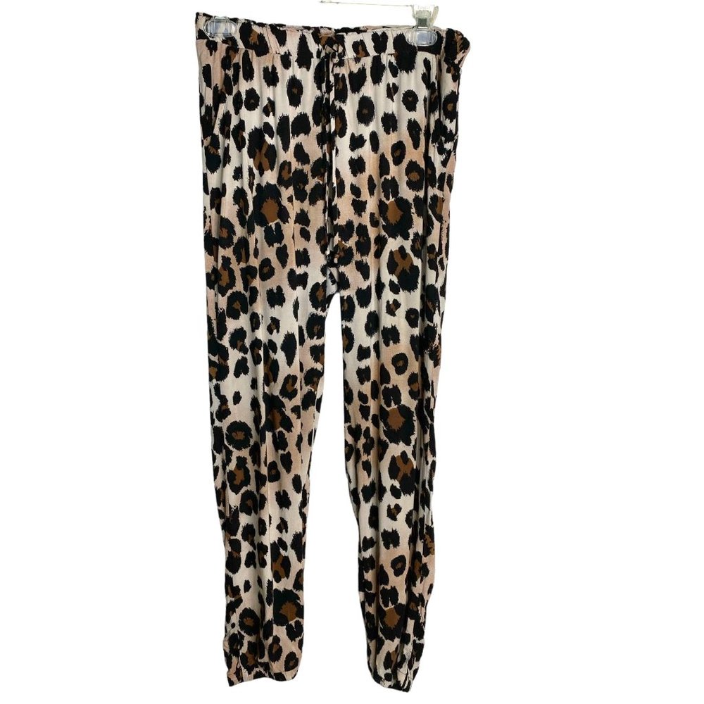 Justice Girls Size 12 Leopard Animal Print Rayon Jogger Pants Drawstring Tapered